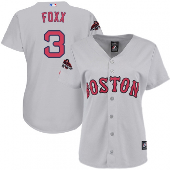 Women's Majestic Boston Red Sox 3 Jimmie Foxx Authentic Grey Road 2018 World Series Champions MLB Jersey