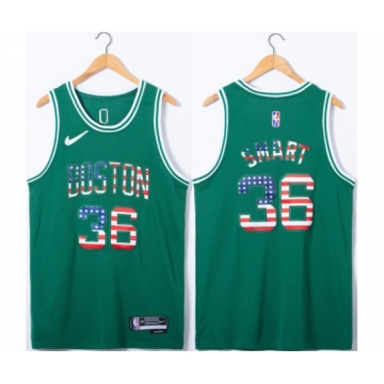 Men's Boston Celtics 36 Marcus Smart USA Flag Green Stitched Jersey