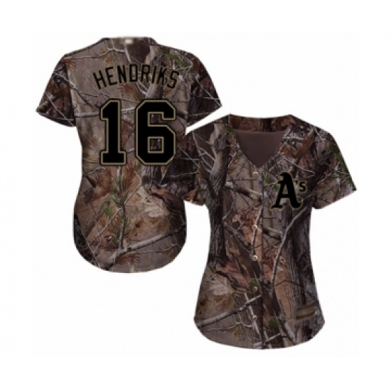 Women's Oakland Athletics 16 Liam Hendriks Authentic Camo Realtree Collection Flex Base Baseball Jersey