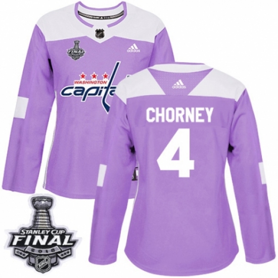 Women's Adidas Washington Capitals 4 Taylor Chorney Authentic Purple Fights Cancer Practice 2018 Stanley Cup Final NHL Jersey