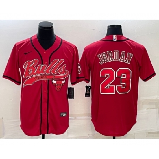 Men's Chicago Bulls 23 Michael Jordan Red With Patch Cool Base Stitched Baseball Jersey