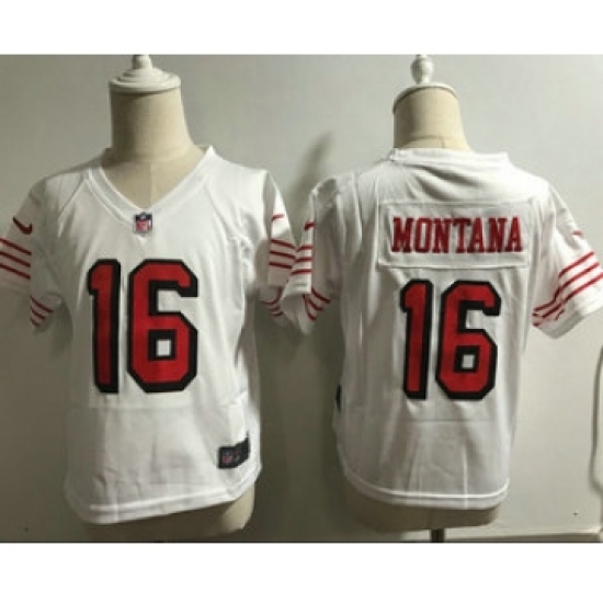 Toddler San Francisco 49ers 16 Joe Montana White 2018 Color Rush Vapor Untouchable Limited Jersey