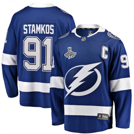 Youth Tampa Bay Lightning 91 Steven Stamkos Fanatics Branded Blue Home 2020 Stanley Cup Champions Breakaway Jersey