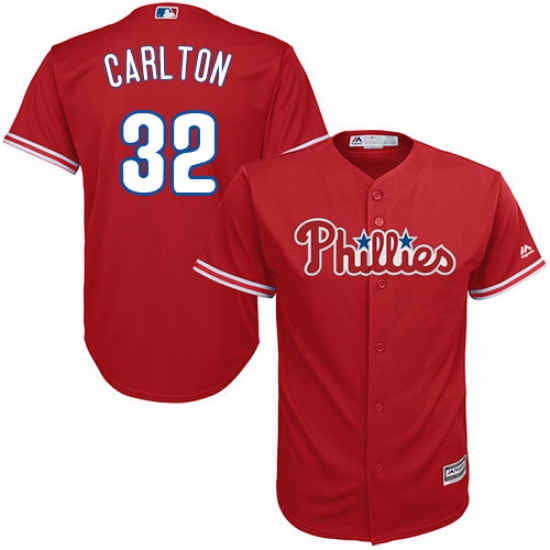 Men's Majestic Philadelphia Phillies 32 Steve Carlton Replica Red Alternate Cool Base MLB Jersey