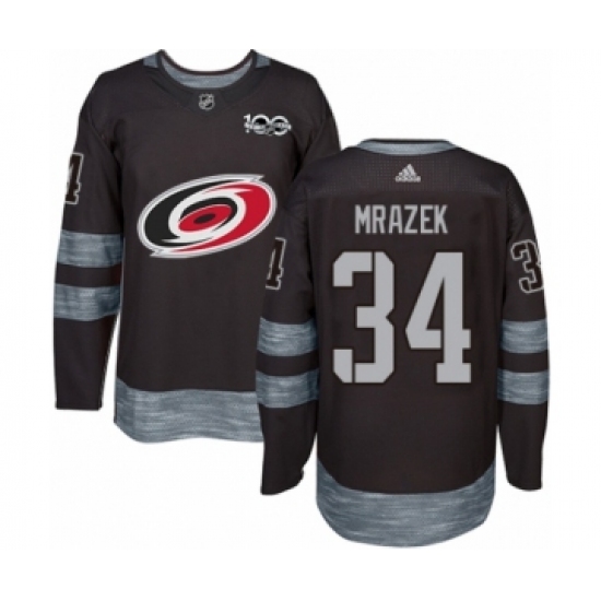 Men's Adidas Carolina Hurricanes 34 Petr Mrazek Authentic Black 1917-2017 100th Anniversary NHL Jersey