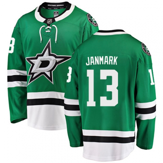 Youth Dallas Stars 13 Mattias Janmark Authentic Green Home Fanatics Branded Breakaway NHL Jersey