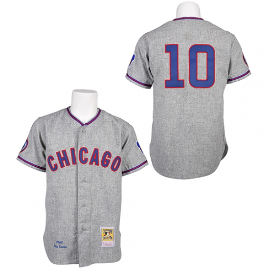 Men's Mitchell and Ness 1968 Chicago Cubs 10 Ron Santo Authentic Grey Throwback MLB Jersey