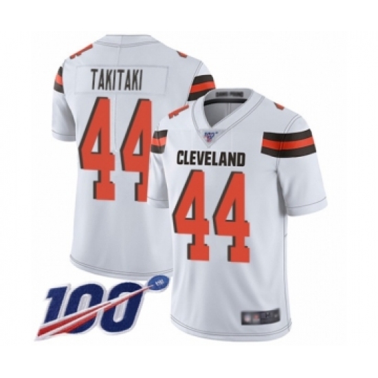 Men's Cleveland Browns 44 Sione Takitaki White Vapor Untouchable Limited Player 100th Season Football Jersey