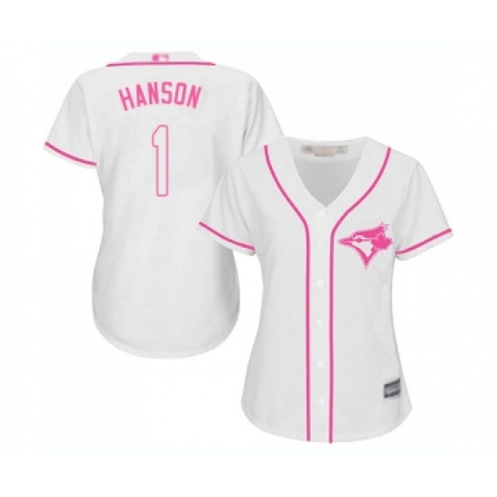 Women's Toronto Blue Jays 1 Alen Hanson Replica White Fashion Cool Base Baseball Jersey