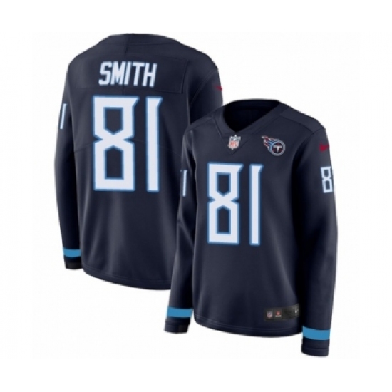 Women's Nike Tennessee Titans 81 Jonnu Smith Limited Navy Blue Therma Long Sleeve NFL Jersey