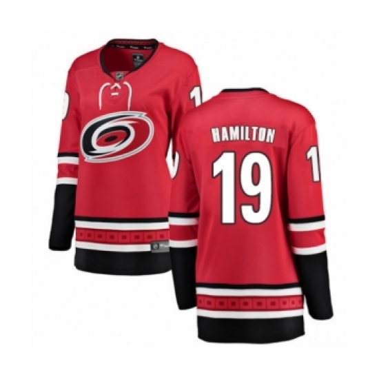 Women's Carolina Hurricanes 19 Dougie Hamilton Authentic Red Home Fanatics Branded Breakaway NHL Jersey