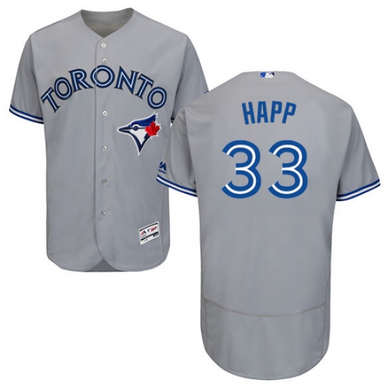 Men's Majestic Toronto Blue Jays 33 J.A. Happ Grey Road Flex Base Authentic Collection MLB Jersey