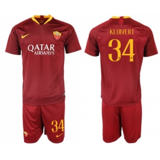 Roma 34 Kluivert Red Home Soccer Club Jersey