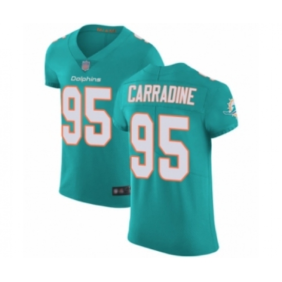 Men's Miami Dolphins 95 Tank Carradine Aqua Green Team Color Vapor Untouchable Elite Player Football Jersey