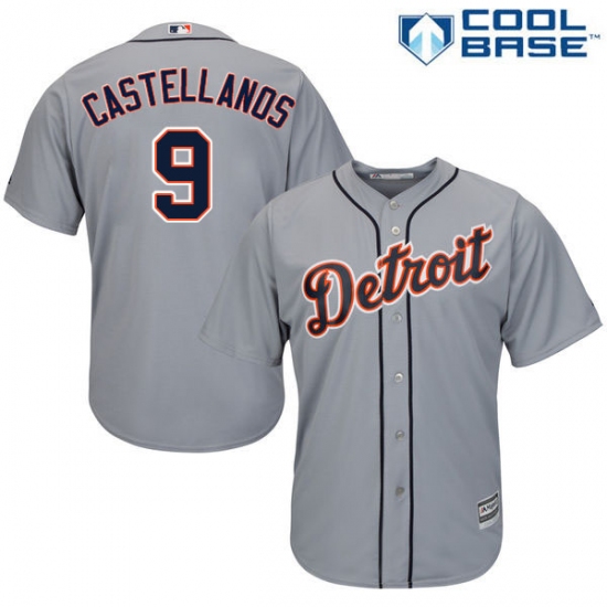 Men's Majestic Detroit Tigers 9 Nick Castellanos Replica Grey Road Cool Base MLB Jersey