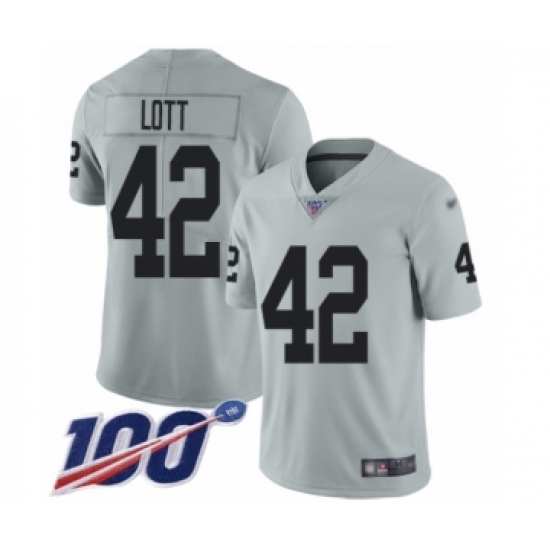 Youth Oakland Raiders 42 Ronnie Lott Limited Silver Inverted Legend 100th Season Football Jersey