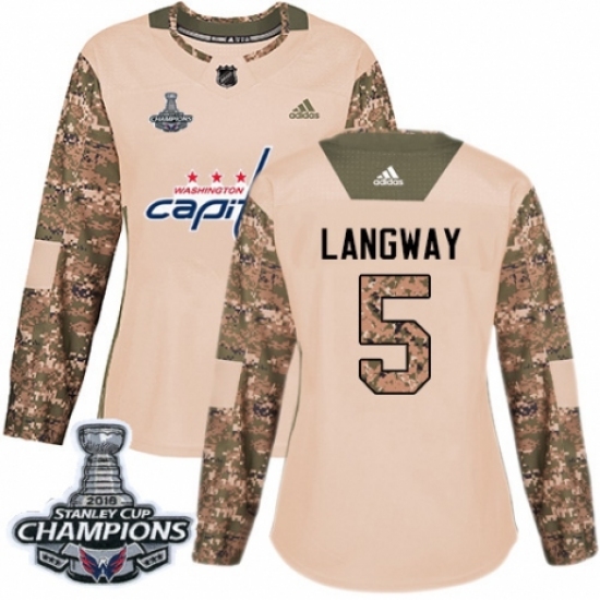 Women's Adidas Washington Capitals 5 Rod Langway Authentic Camo Veterans Day Practice 2018 Stanley Cup Final Champions NHL Jersey