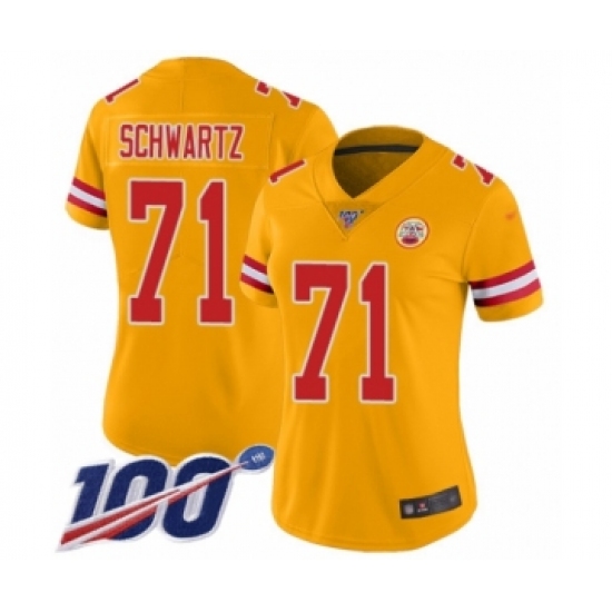 Women's Kansas City Chiefs 71 Mitchell Schwartz Limited Gold Inverted Legend 100th Season Football Jersey