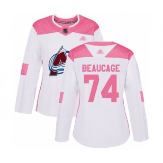 Women's Colorado Avalanche 74 Alex Beaucage Authentic White Pink Fashion Hockey Jersey