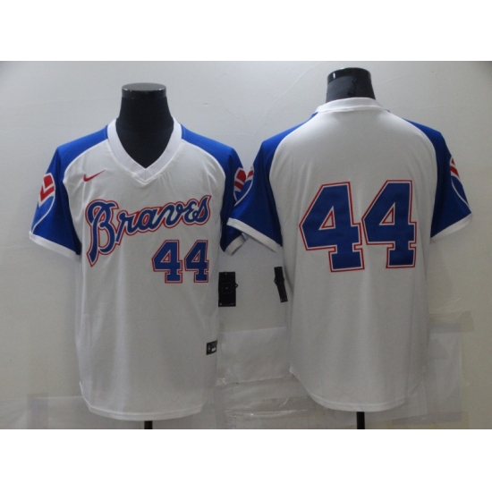 Men's Nike Atlanta Braves 44 Hank Aaron White Stitched Baseball Jersey