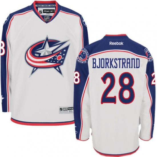 Men's Reebok Columbus Blue Jackets 28 Oliver Bjorkstrand Authentic White Away NHL Jersey