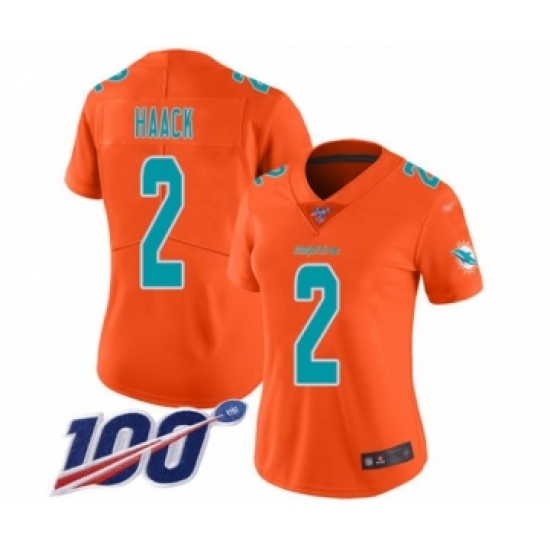Women's Miami Dolphins 2 Matt Haack Limited Orange Inverted Legend 100th Season Football Jersey