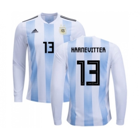 Argentina 13 Kranevitter Home Long Sleeves Soccer Country Jersey