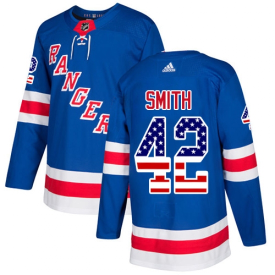 Youth Adidas New York Rangers 42 Brendan Smith Authentic Royal Blue USA Flag Fashion NHL Jersey