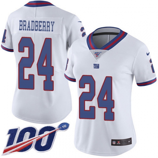 Women's New York Giants 24 James Bradberry White Stitched Limited Rush 100th Season Jersey