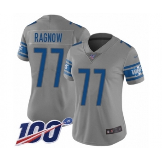 Women's Detroit Lions 77 Frank Ragnow Limited Gray Inverted Legend 100th Season Football Jersey