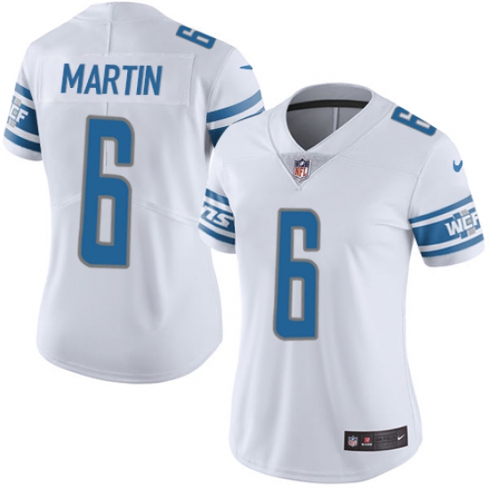 Women's Nike Detroit Lions 6 Sam Martin Elite White NFL Jersey