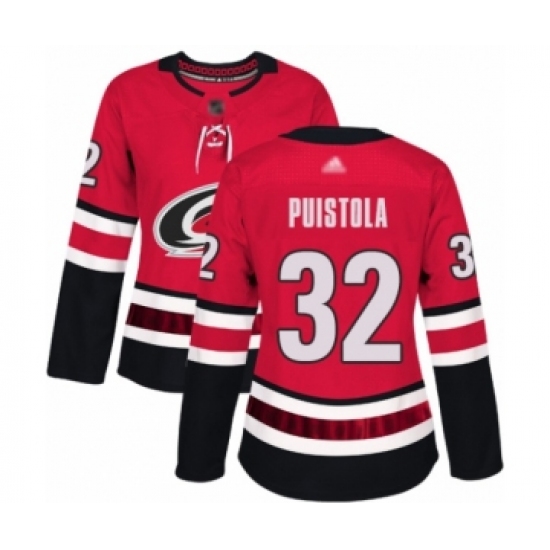 Women's Carolina Hurricanes 32 Patrik Puistola Authentic Red Home Hockey Jersey