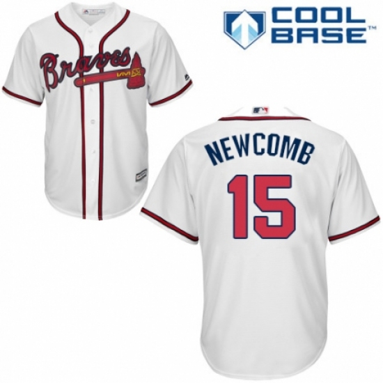 Men's Majestic Atlanta Braves 15 Sean Newcomb Replica White Home Cool Base MLB Jersey