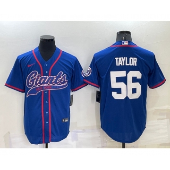 Men's New York Giants 56 Lawrence Taylor Blue Stitched MLB Cool Base Nike Baseball Jersey