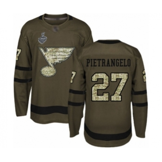 Men's St. Louis Blues 27 Alex Pietrangelo Authentic Green Salute to Service 2019 Stanley Cup Final Bound Hockey Jersey