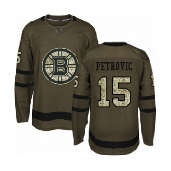 Youth Boston Bruins 15 Alex Petrovic Authentic Green Salute to Service Hockey Jersey