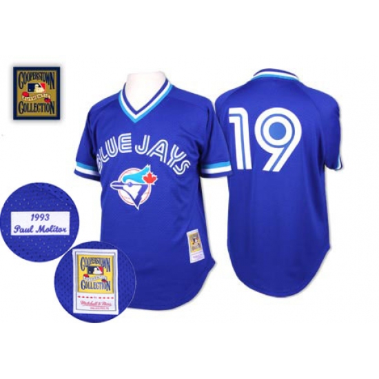 Men's Mitchell and Ness Toronto Blue Jays 19 Paul Molitor Authentic Blue Throwback MLB Jersey