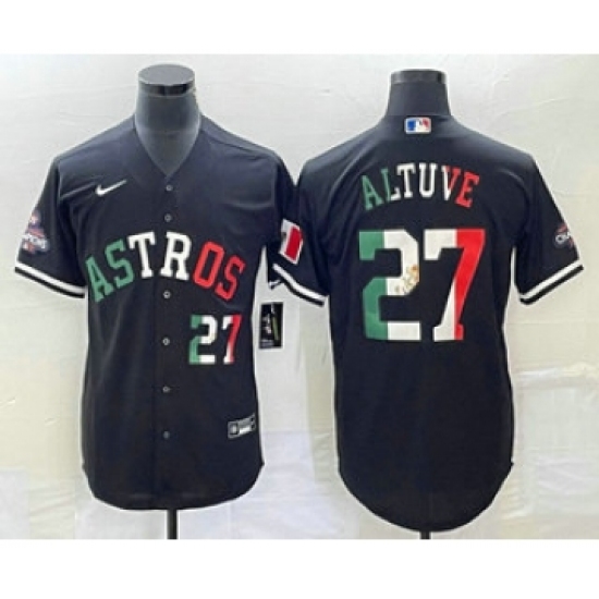 Men's Houston Astros 27 Jose Altuve Number Mexico Black Cool Base Stitched Baseball Jersey