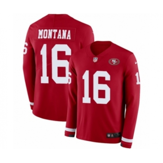 Youth Nike San Francisco 49ers 16 Joe Montana Limited Red Therma Long Sleeve NFL Jersey