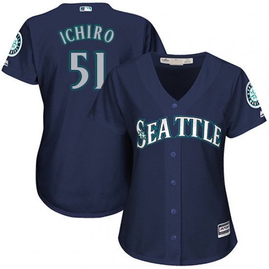 Women's Majestic Seattle Mariners 51 Ichiro Suzuki Authentic Navy Blue Alternate 2 Cool Base MLB Jersey