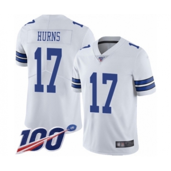 Men's Dallas Cowboys 17 Allen Hurns White Vapor Untouchable Limited Player 100th Season Football Jersey