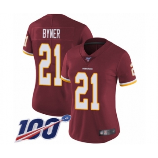 Women's Washington Redskins 21 Earnest Byner Burgundy Red Team Color Vapor Untouchable Limited Player 100th Season Football Jersey