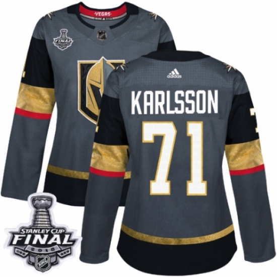 Women's Adidas Vegas Golden Knights 71 William Karlsson Authentic Gray Home 2018 Stanley Cup Final NHL Jersey