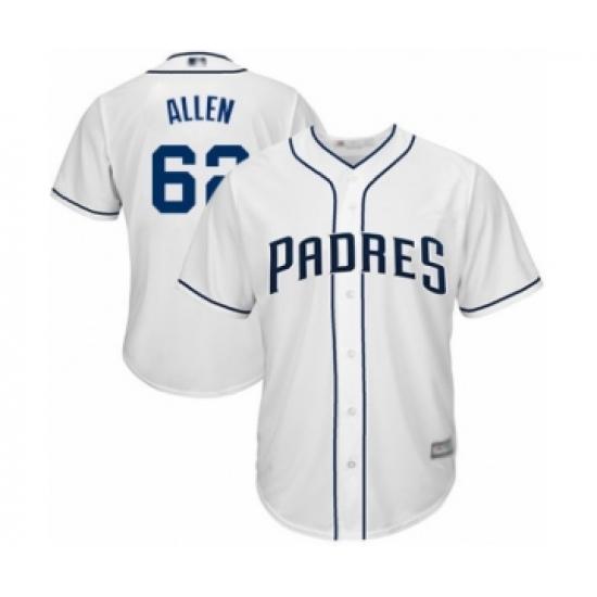 Youth San Diego Padres 62 Austin Allen Authentic White Home Cool Base Baseball Player Jersey