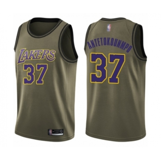 Youth Los Angeles Lakers 37 Kostas Antetokounmpo Swingman Green Salute to Service Basketball Jersey