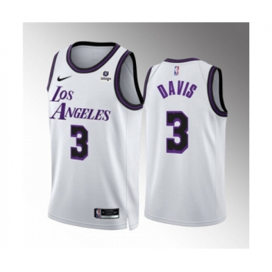 Men's Los Angeles Lakers 3 Anthony Davis White City Edition Stitched Basketball Jersey