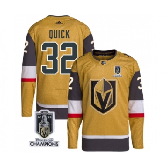 Men's Vegas Golden Knights 32 Jonathan Quick Gold 2023 Stanley Cup Champions Stitched Jersey