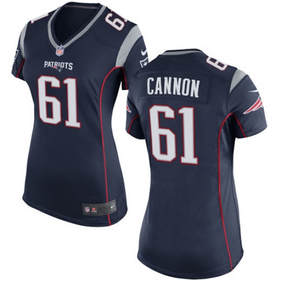 Women's Nike New England Patriots 61 Marcus Cannon Game Navy Blue Team Color NFL Jersey