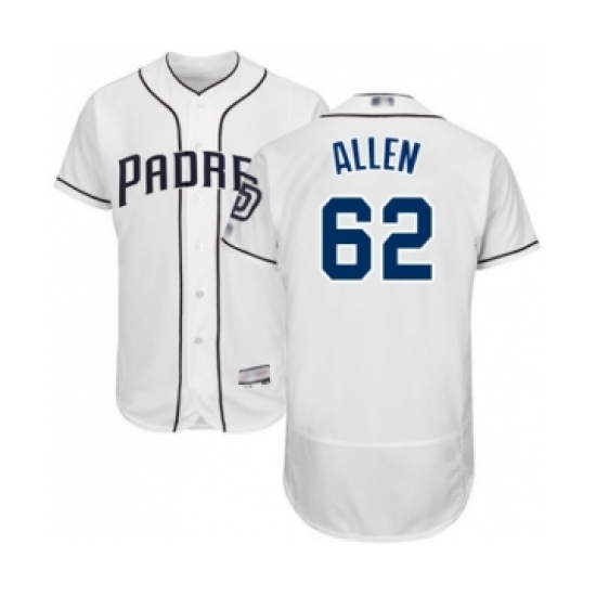 Men's San Diego Padres 62 Austin Allen White Home Flex Base Authentic Collection Baseball Player Jersey