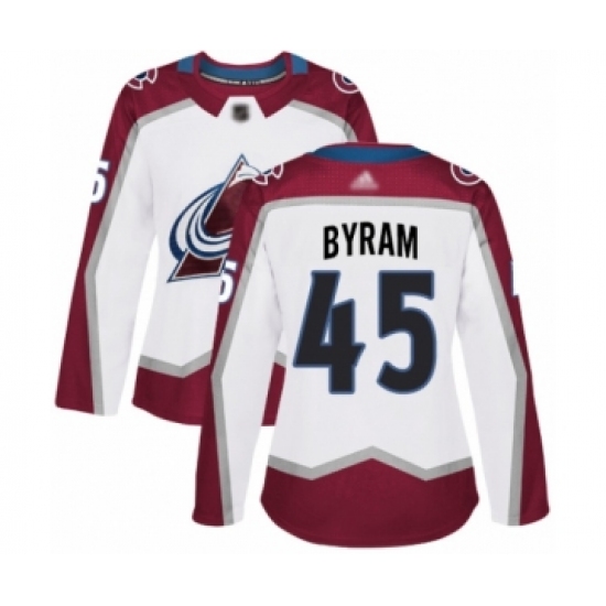 Women's Colorado Avalanche 45 Bowen Byram Authentic White Away Hockey Jersey